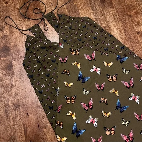 Abercrombie & Fitch Olive Butterfly Mini Dress Size Small - Picture 1 of 12